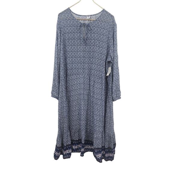 New NWT Old Navy Cotton Long Sleeve Midi Dress Comfy Flowy Blue XXL - Picture 1 of 8